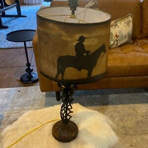 country cowboy lamp brown and tan wooden